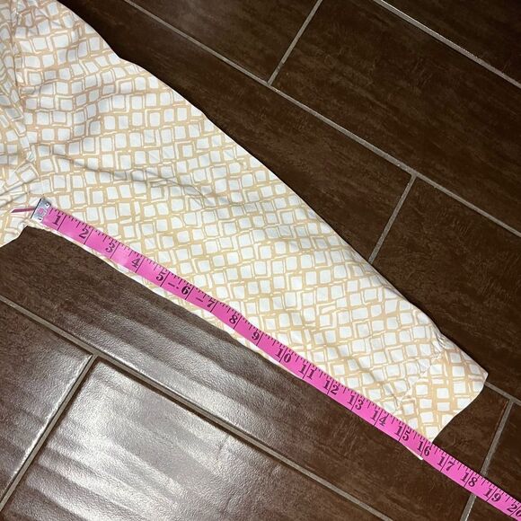 Layfayette 148 white/khaki square printed button up sz 10 - Picture 8 of 8